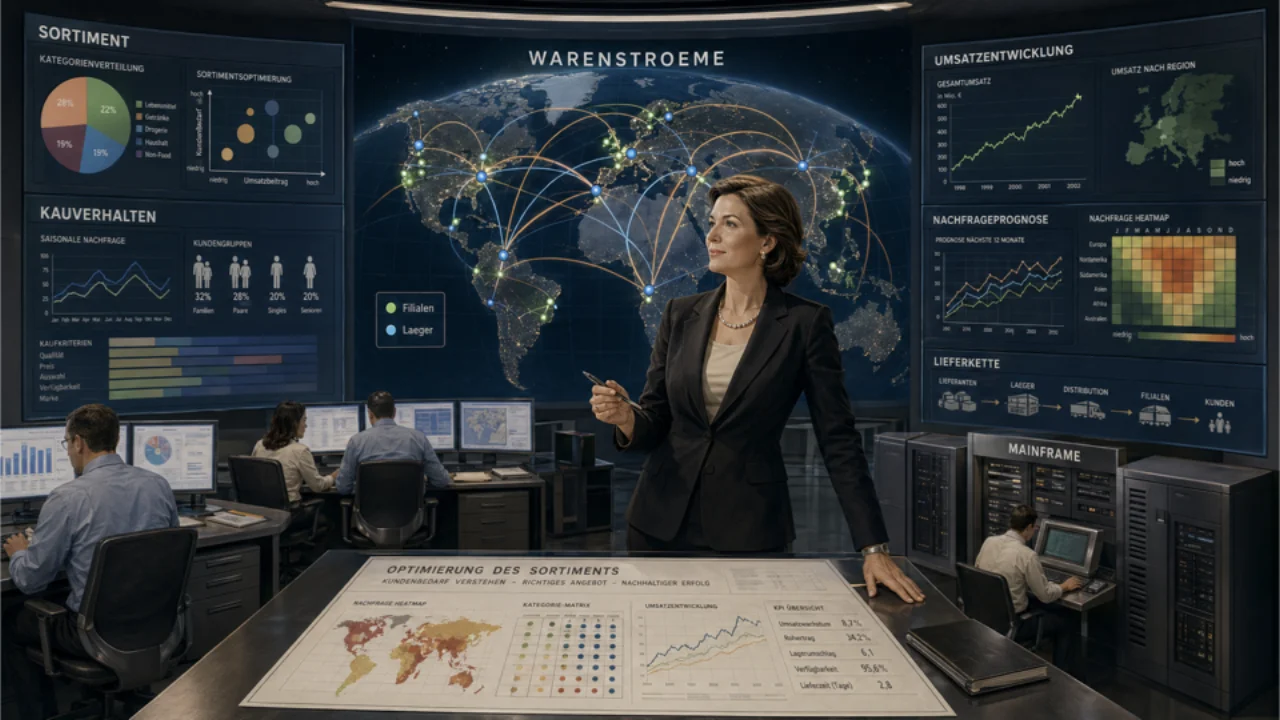 Modern trading floor with global goods flows