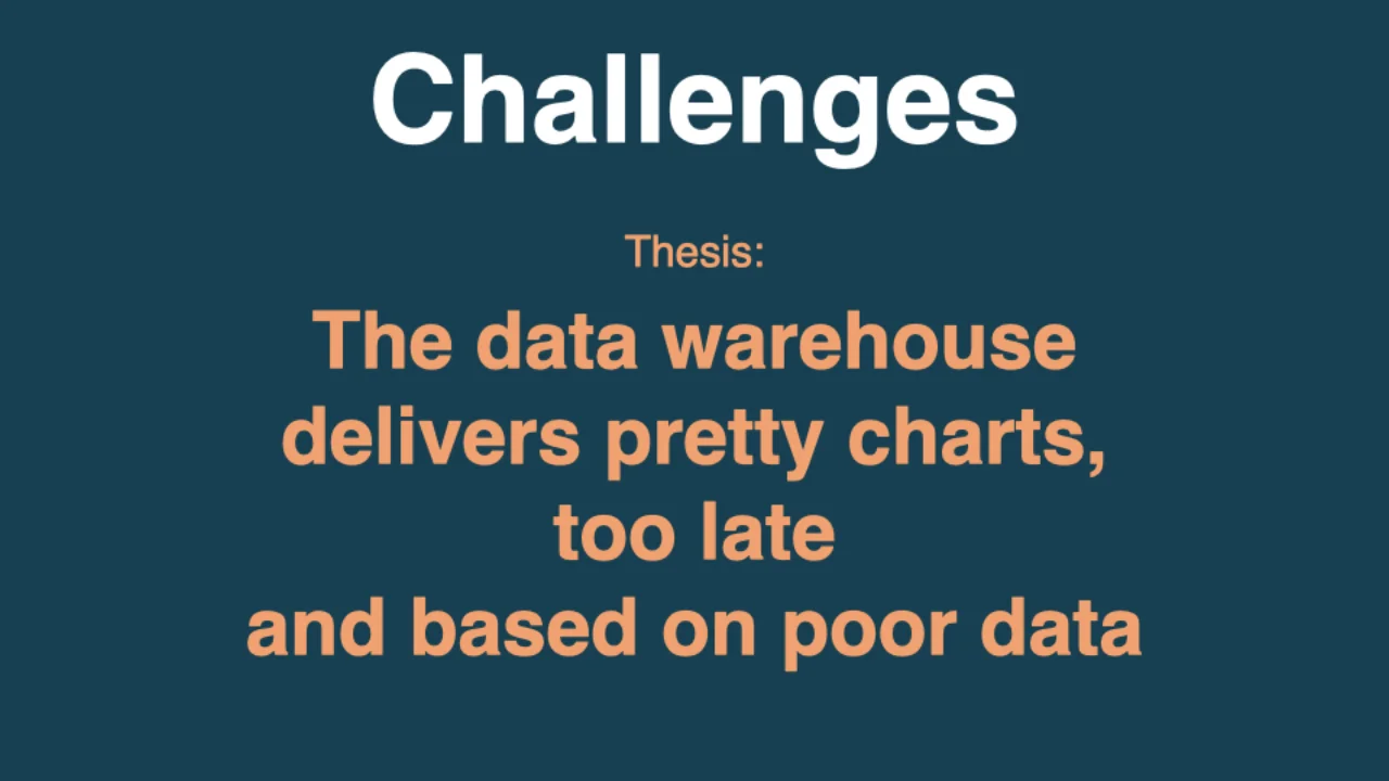 Thesis: Data Warehouse delivers pretty pictures, too late, on bad data