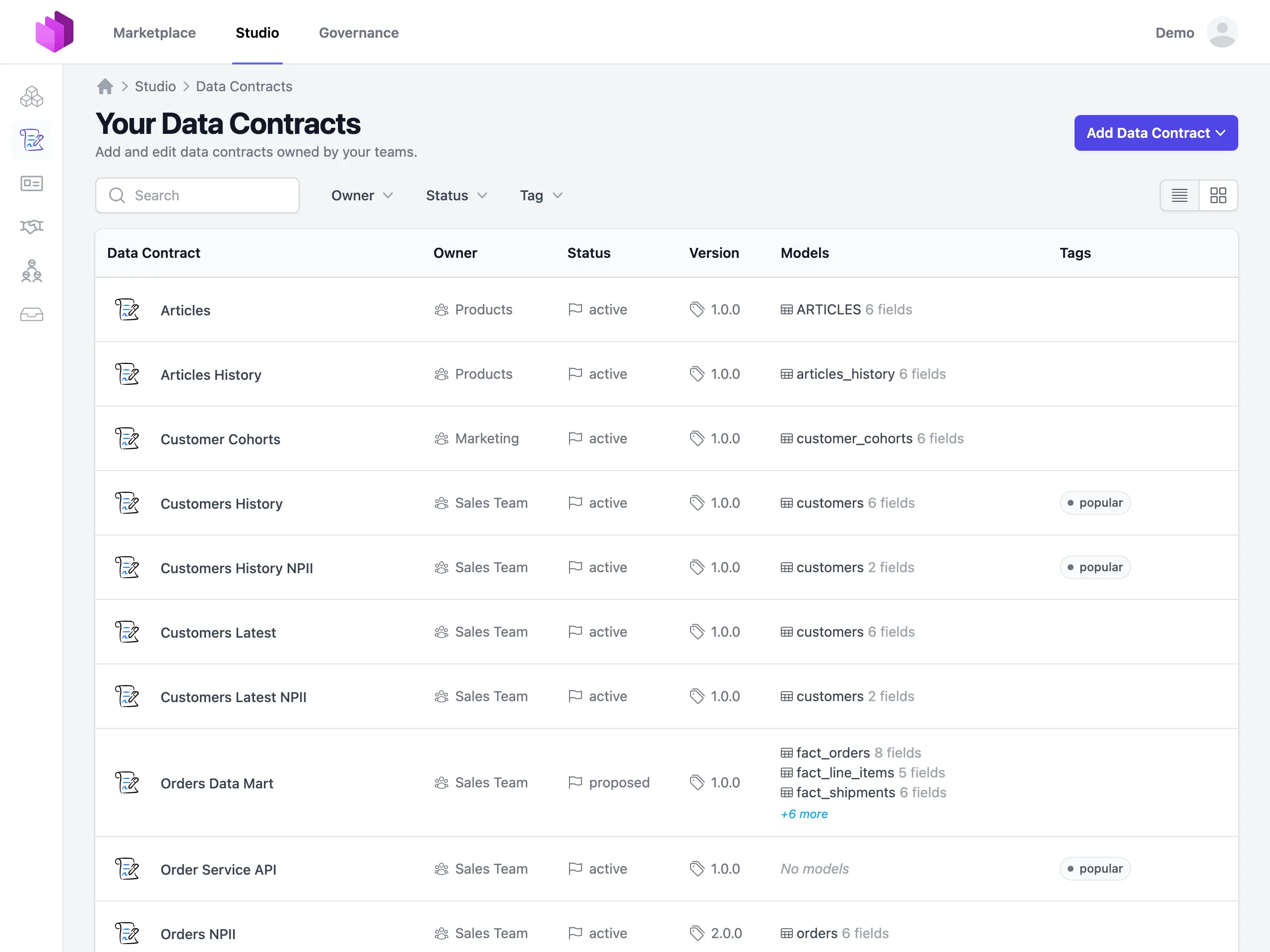 A data product and data contract based enterprise data marketplace